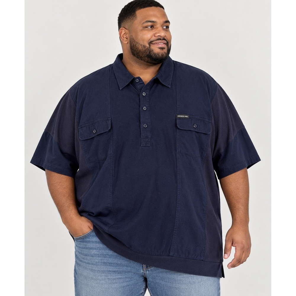 Members Only Mens 5X Navy Blue Cotton Waffle Knit Panel Short Sleeve Polo Shirt